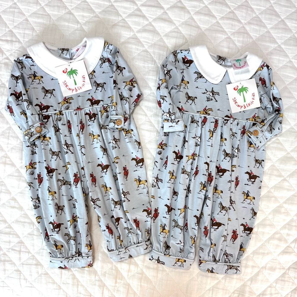 Kids One Piece - Blue Horse Print - Shrimp and Grits Boutique